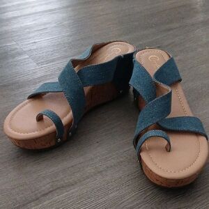 Comfort Est 1946 denim blue cork wedge sandals slides Sz 11 NWOT